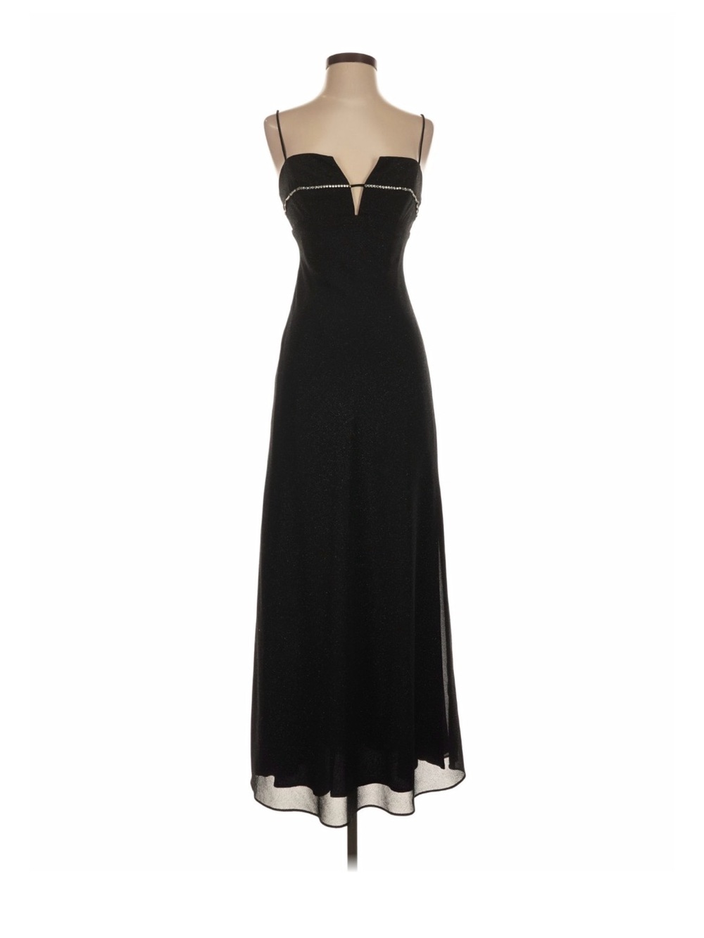 Betsy & Adam Black Spaghetti-Strap Maxi Dress with Jewel Trim